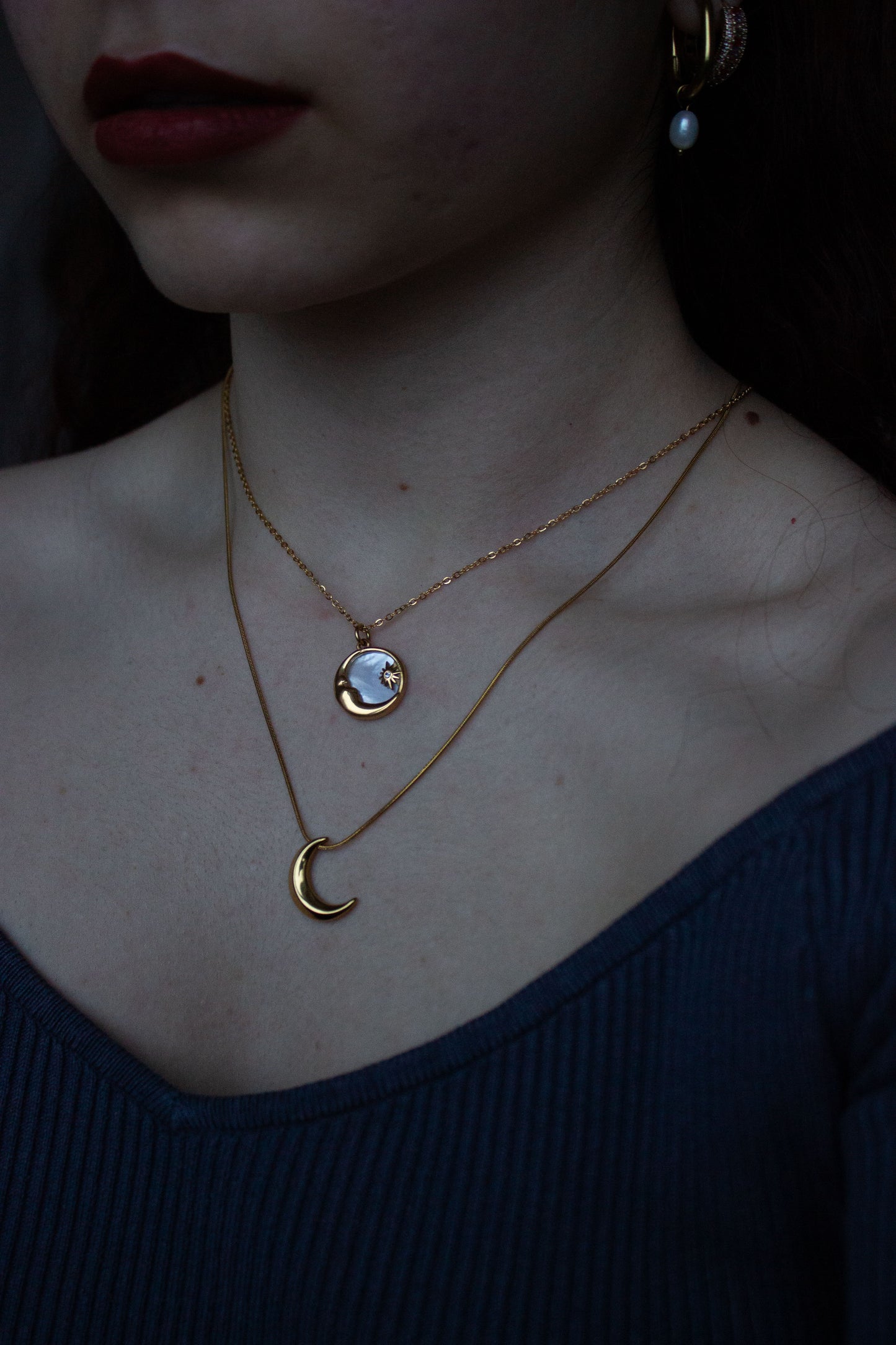 Celestina – Moon & Star Necklace with shimmering Shell Inlay